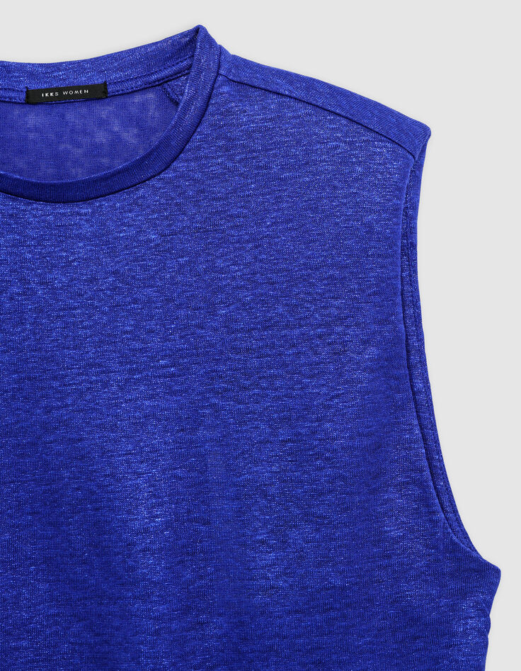 Elektrisch-blaues Leinen-T-Shirt aus Folienstrick für -4