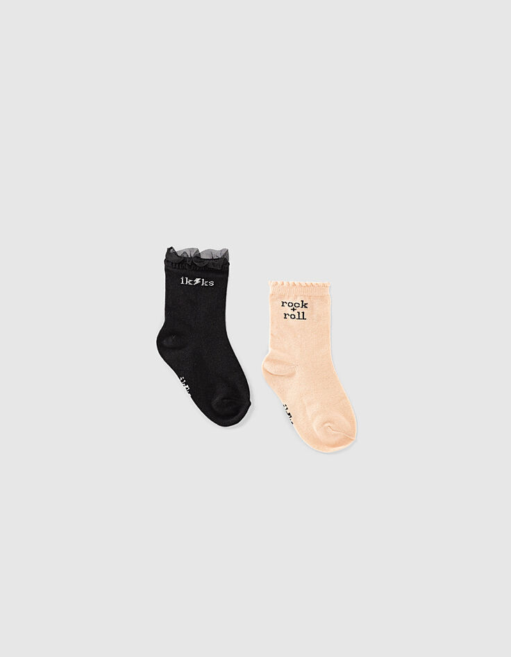 Calcetines negros y rosa empolvado bebé niña -1 Calcetines negros y rosa empolvado bebé niña -1