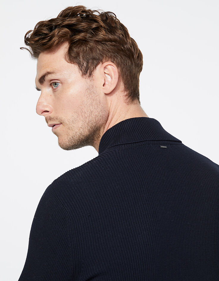 Pull marine tricot losanges reliefés Homme-4