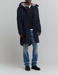 Men's navy blue parka with beige sherpa lining-2