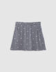 Jupe-short noire imprimé vichy et fleurs fille-2