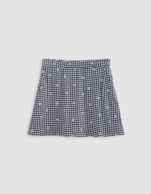 Jupe-short noire imprimé vichy et fleurs fille - IKKS