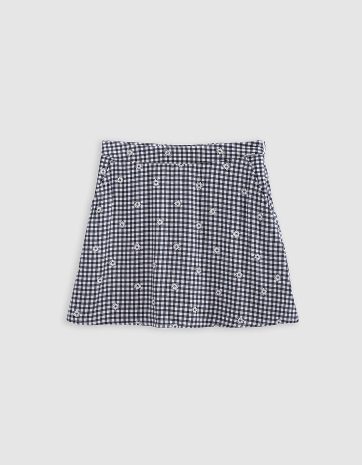 Jupe-short noire imprimé vichy et fleurs fille-2