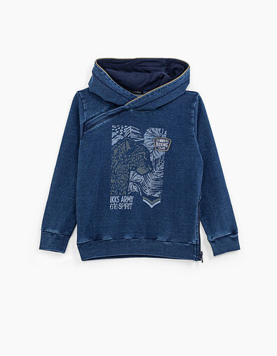 Boys’ indigo sweatshirt with leopard print and badge - IKKS
