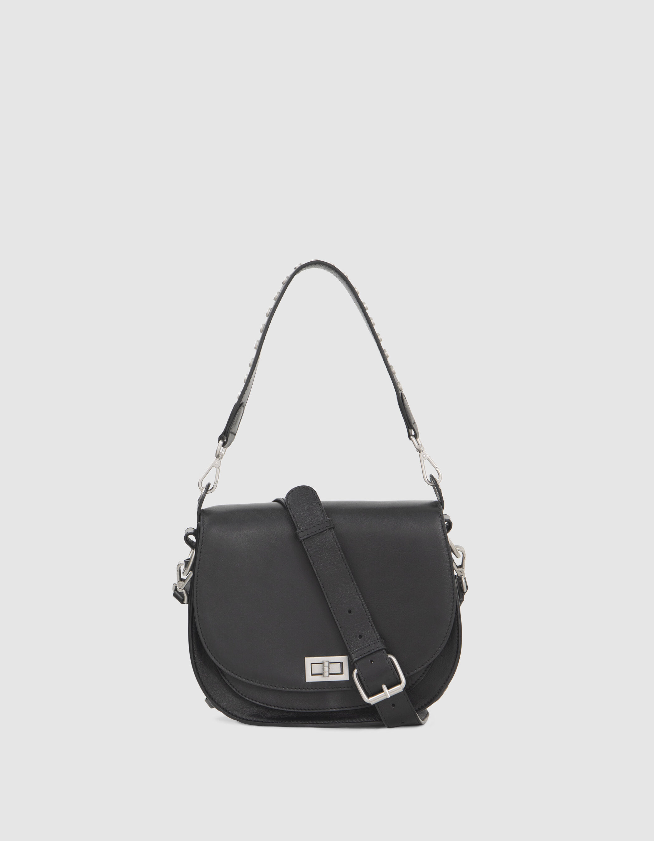 Women s black studded leather The Waiter saddle bag IKKS