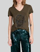 Kaki Damen-T-Shirt mit Totenkopfprint und Strass-2