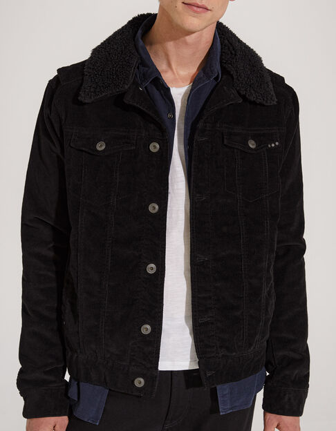 Men’s black corduroy jacket with Sherpa collar - IKKS
