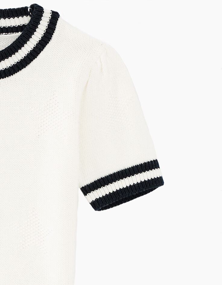 Pull blanc cassé en tricot bords-côtes rayés fille-5 Pull blanc cassé en tricot bords-côtes rayés fille-5