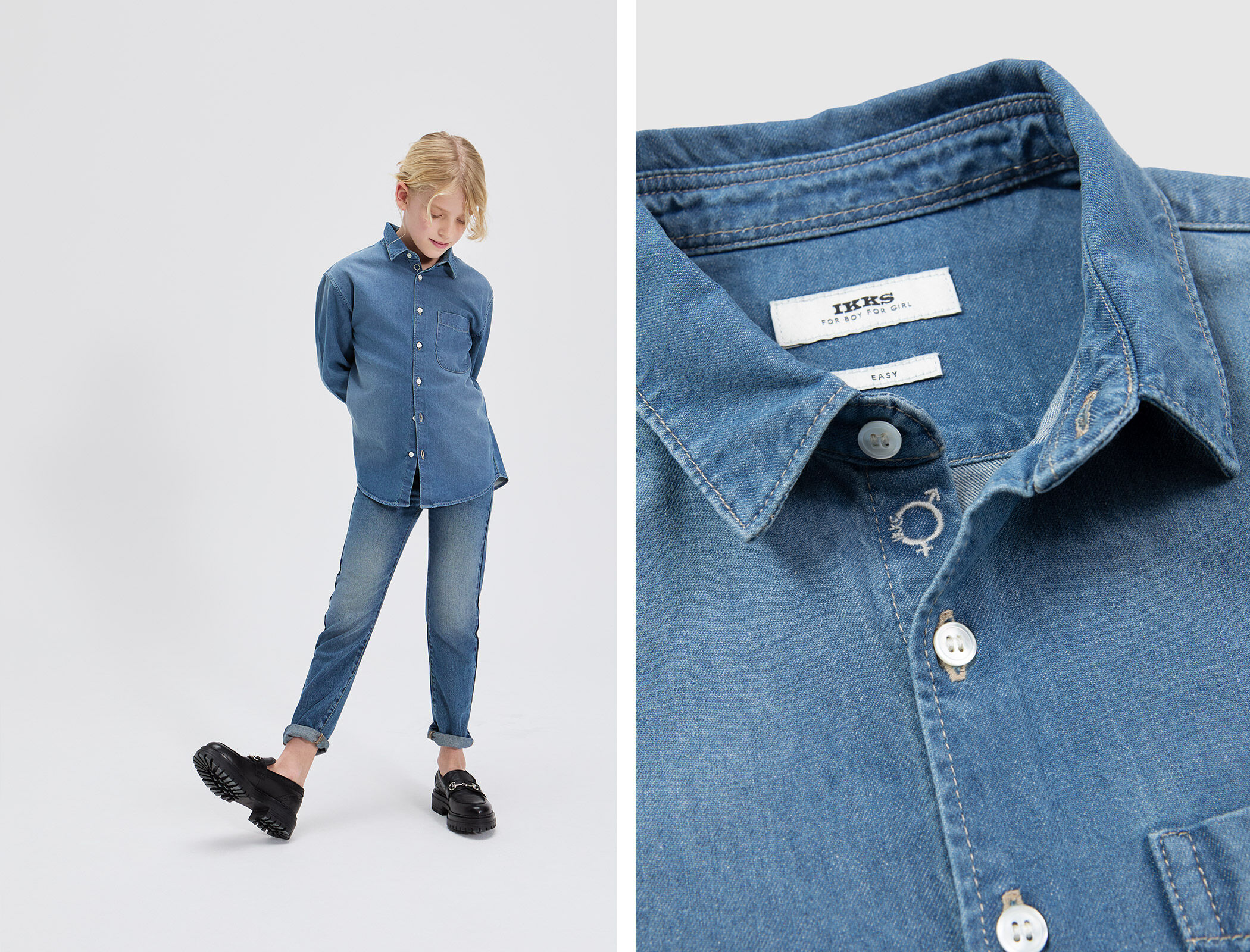 Gender Free Chemise en jean bleu mixte IKKS