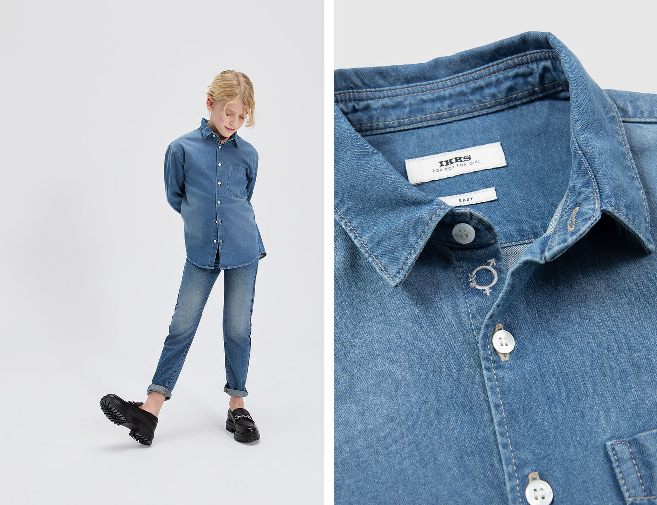 Gender Free-Blauw jeanshemd jongens/meisjes - IKKS-2