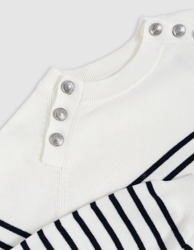 Pull marinière tricot rayé avec boutons gravés Femme-6