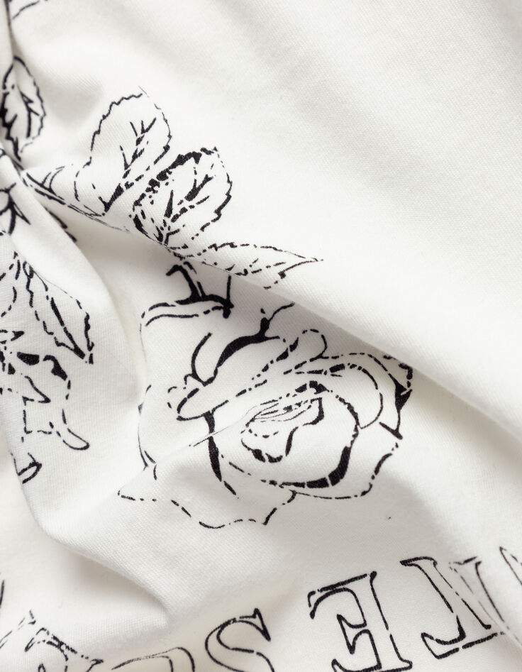 Women’s white organic cotton T-shirt, slogan and roses-6