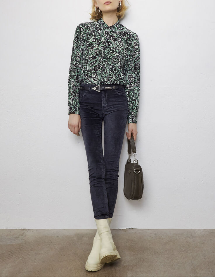 Grüne, lange Damenviskosebluse mit Paisleyprint-6