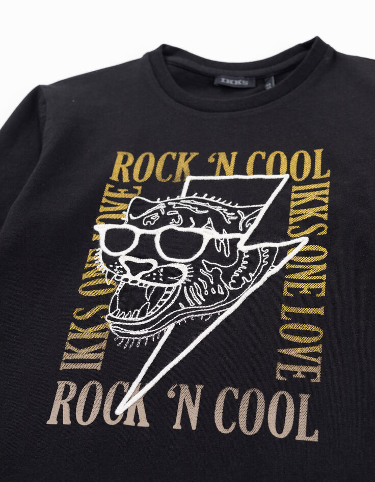 Schwarzes Jungen-T-Shirt mit Tiger mit Sonnenbrille-2 Schwarzes Jungen-T-Shirt mit Tiger mit Sonnenbrille-2