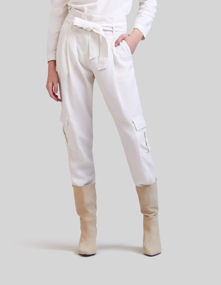 Pantalón battle blanco caliza algodón cinturón - IKKS