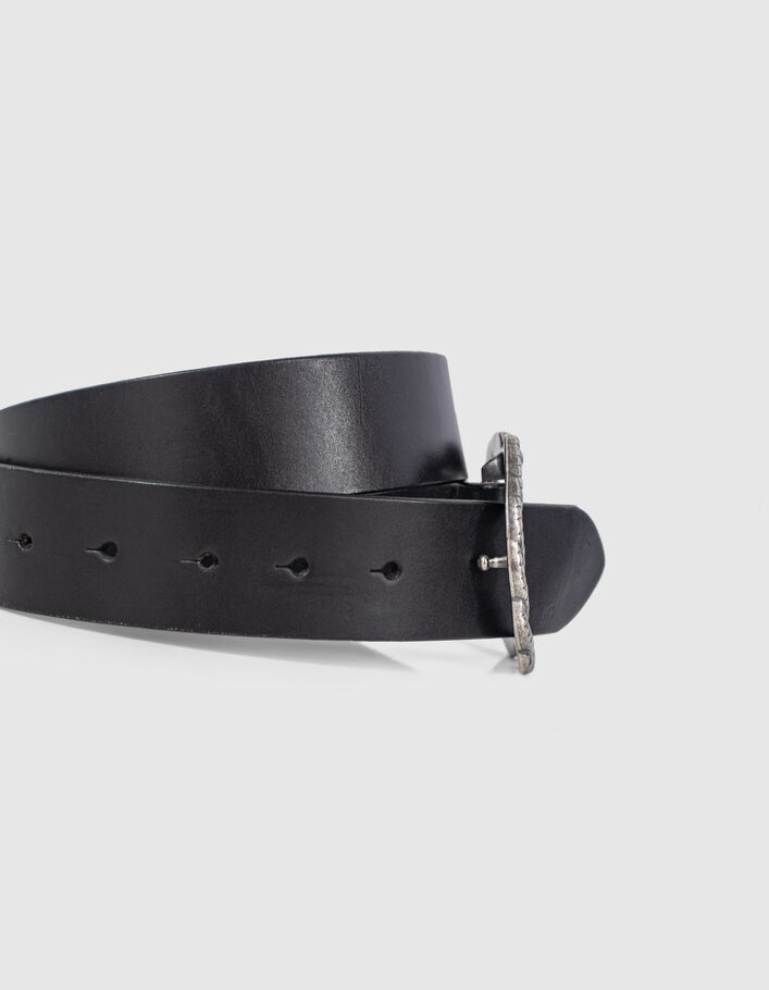 Women’s black leather dress belt with cable buckle - IKKS