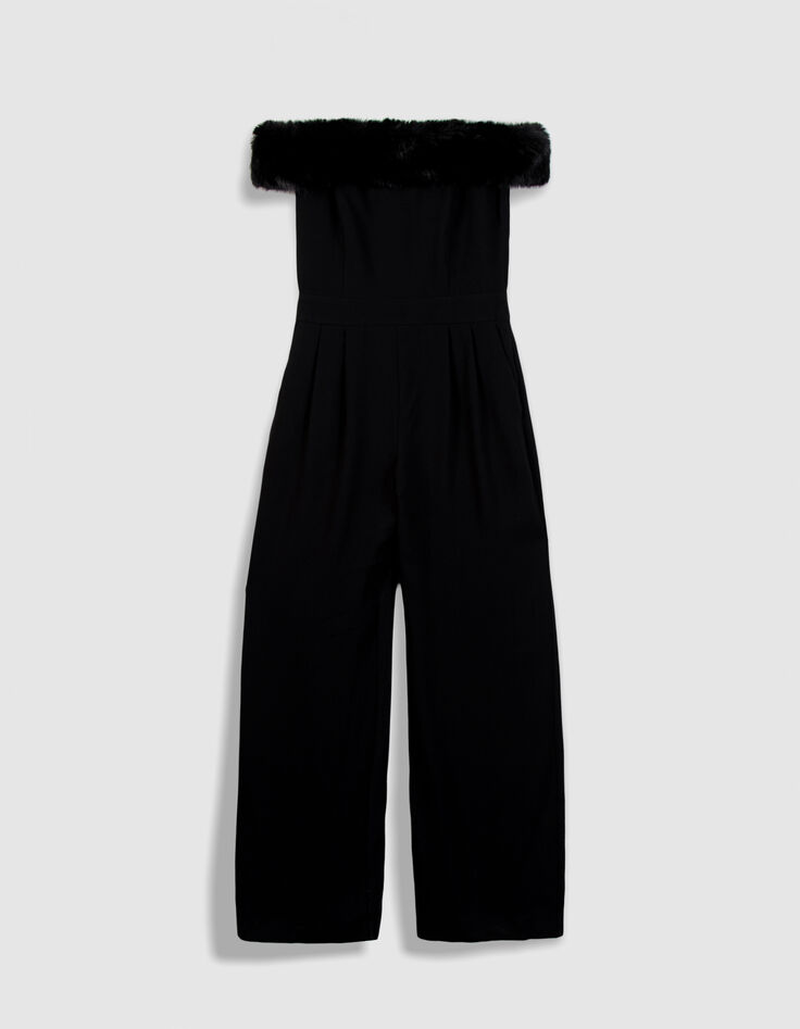 Schulterfreie Jumpsuit mit Kunstpelz Damen-6