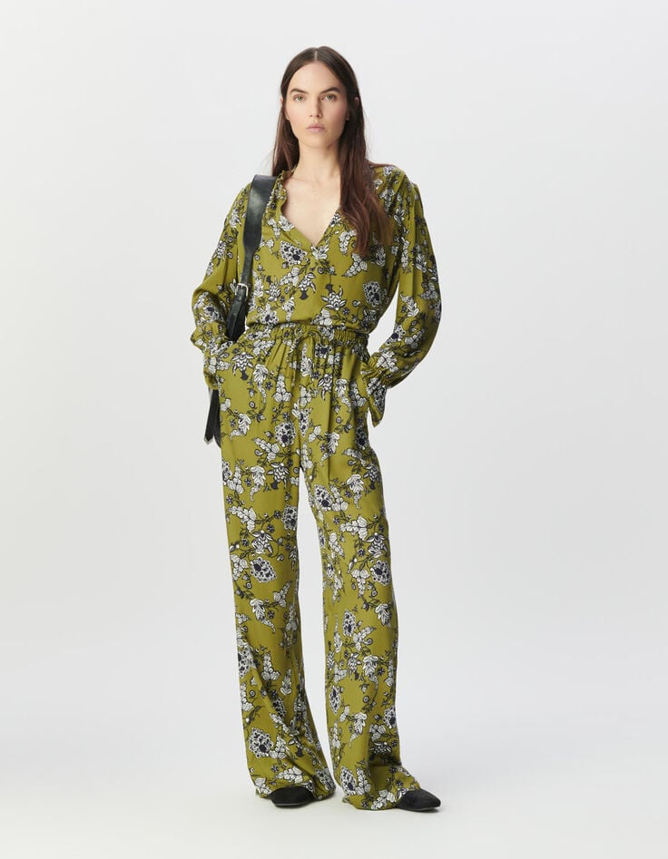Blouse fluide verte imprimé floral Femme-1