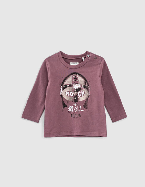 Dark purple T-shirt biokatoen opdruk helm babyjongens  - IKKS