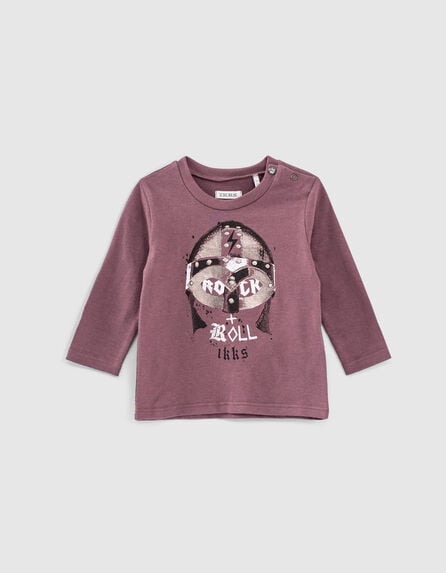 Baby boys’ dark purple cap image organic cotton T-shirt