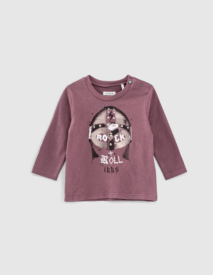 T-shirt dark purple coton bio visuel casque bébé garçon -1