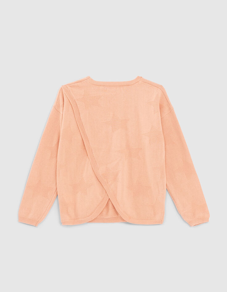 Girls’ pink star jacquard knit sweater with open back-2