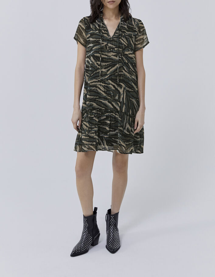 Women’s khaki camouflage jungle print dress - IKKS