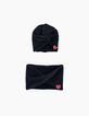 Bonnet et snood navy avec patch cœur bébé fille-1