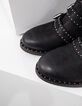 Women&rsquo;s black 4-buckle and studs leather combat boots-5