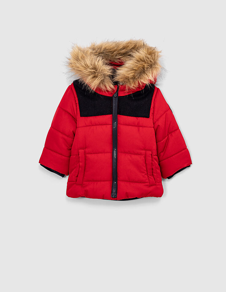 Doudoune rouge moyen à capuche bébé garçon -1