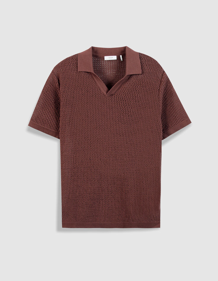 Bruin opengewerkt poloshirt Heren-5