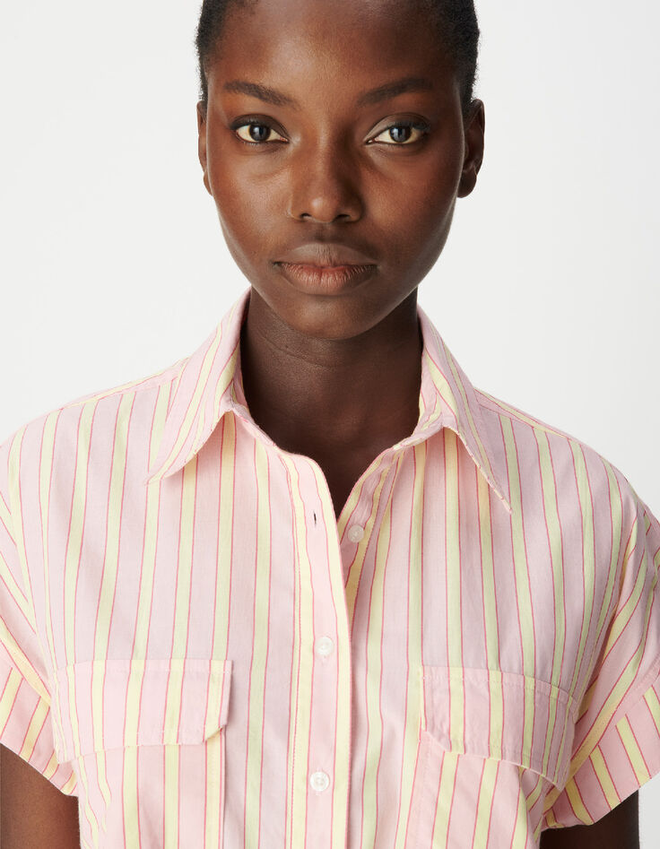 Women's pink striped midi shirt dress-5