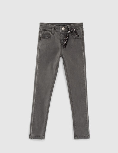 Light Grey Skinny-M&auml;dchenjeans mit Schr&auml;gband seitlich   - IKKS