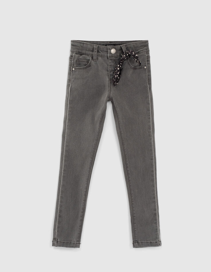 Light Grey Skinny-M&auml;dchenjeans mit Schr&auml;gband seitlich  -1