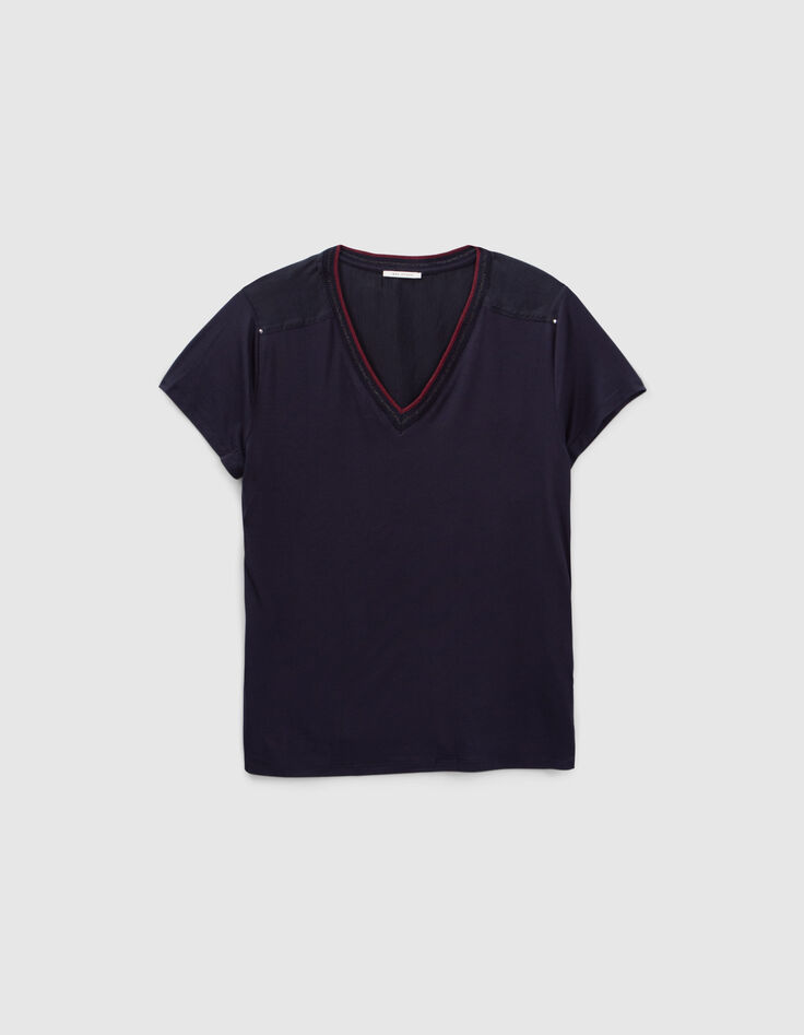 Women’s navy T-shirt with navy striped ribbing-6