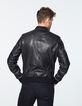 Men's black leather bomber jacket-3