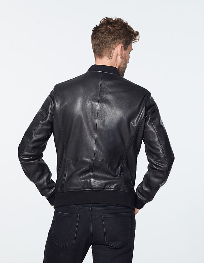 Men's black leather bomber jacket - IKKS