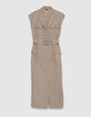 Women's long beige sleeveless safari dress-1