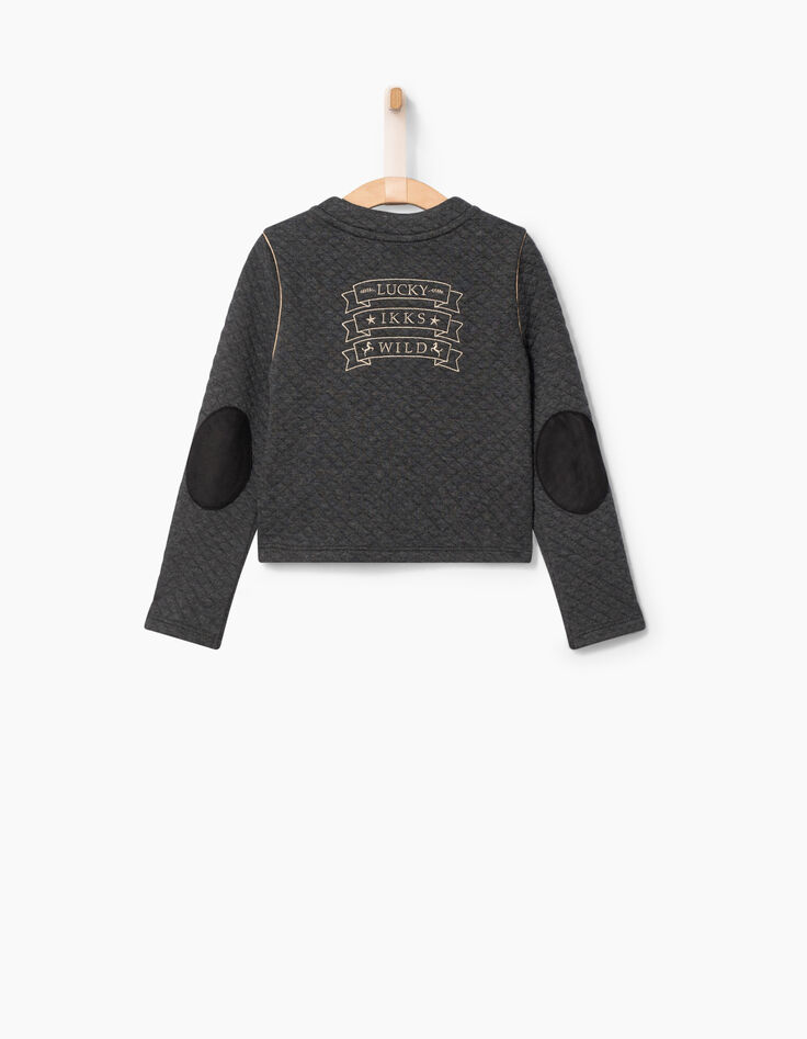 Cardigan gris matelassé broderie lurex dos fille-2 Cardigan gris matelassé broderie lurex dos fille-2