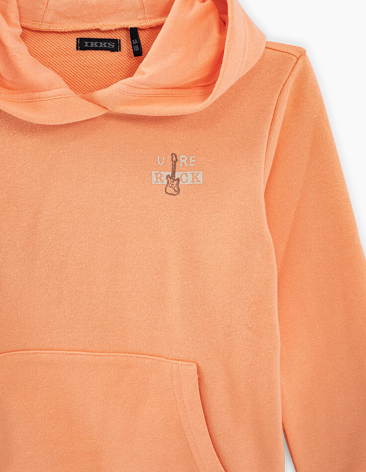 Sudadera naranja blanqueado capucha bordado detrás niño -2