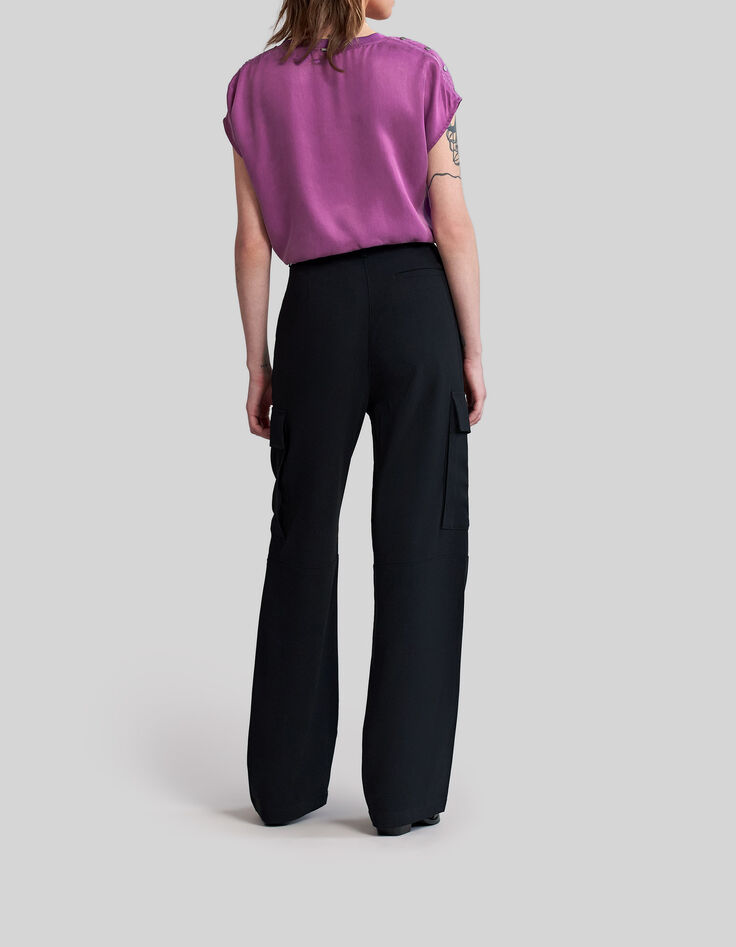 Top violine satiné détails clous aux épaules Femme-5