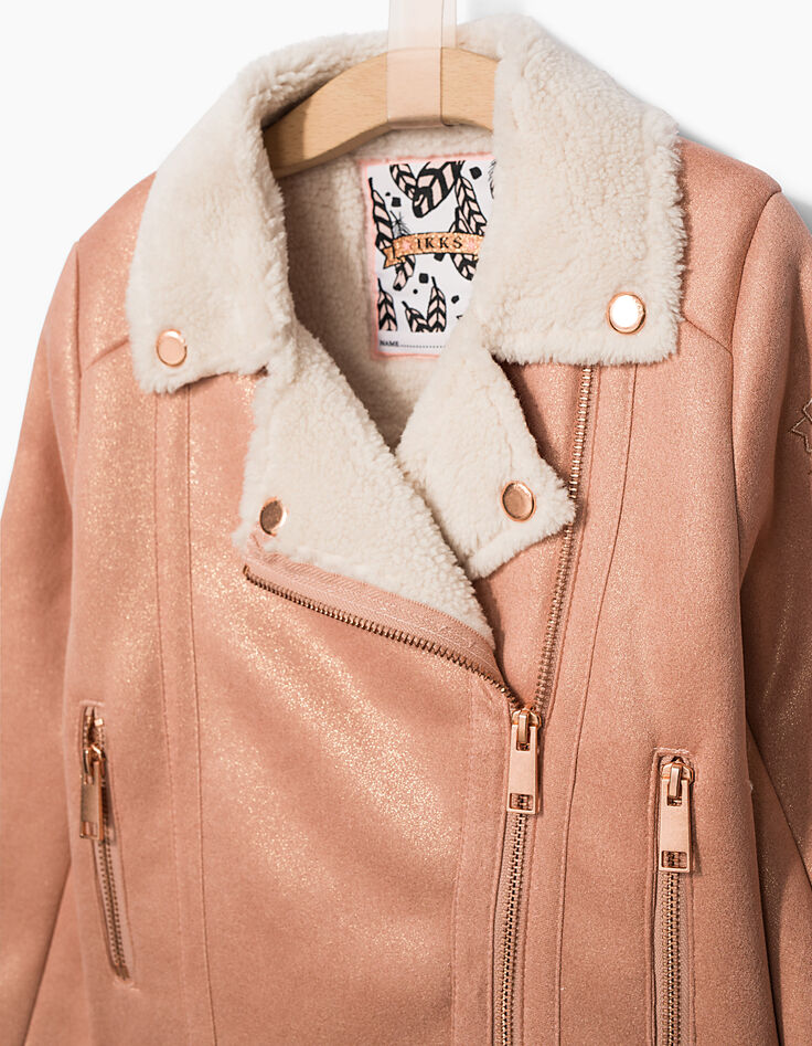 Veste rose esprit motard fille-4