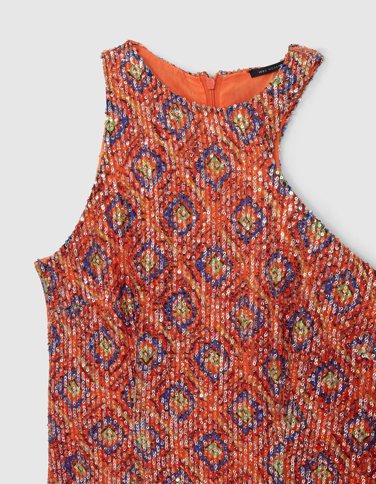 Dames midi-jurk met paillettenprint en arabesk print-5