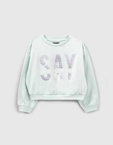 Girls’ mint sweatshirt with textured flocked letters - IKKS