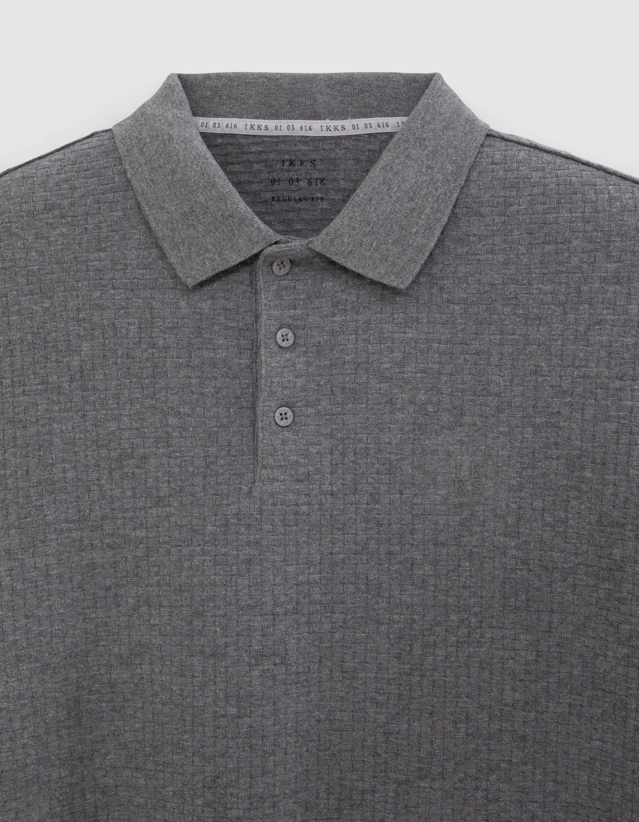 Men s graphite knit polo with weave effect IKKS