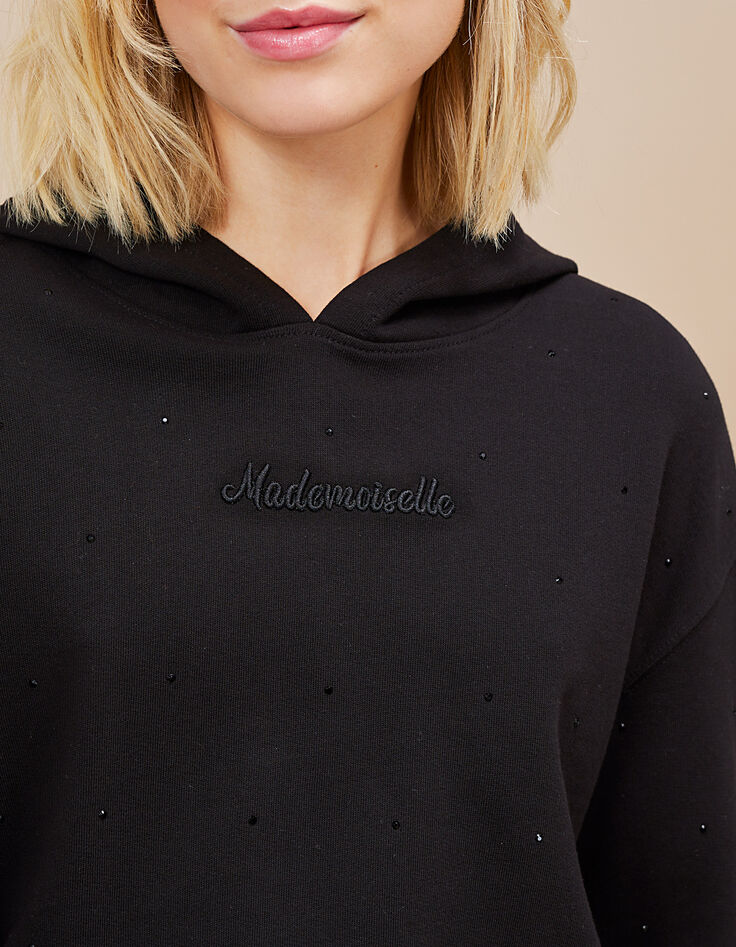 Sweat noir à capuche et message brodé I.Code-4
