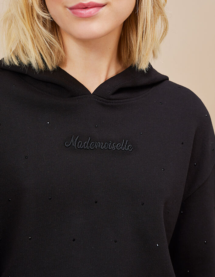 I.Code black hooded sweatshirt with embroidered slogan - IKKS