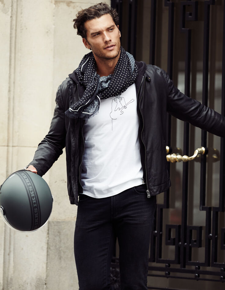 Tee-shirt blanc dessin squelette Homme-1
