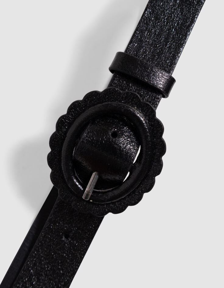 Zwarte riem met bloemgesp meisjes-6