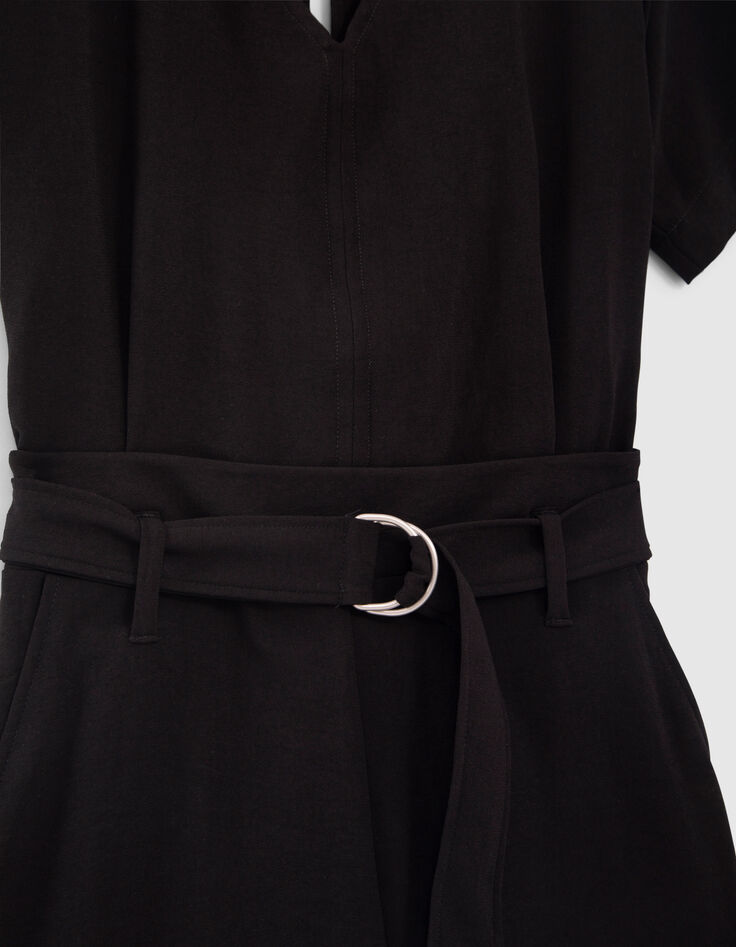Combi short noir ceinturé avec ouverture dos Femme-5